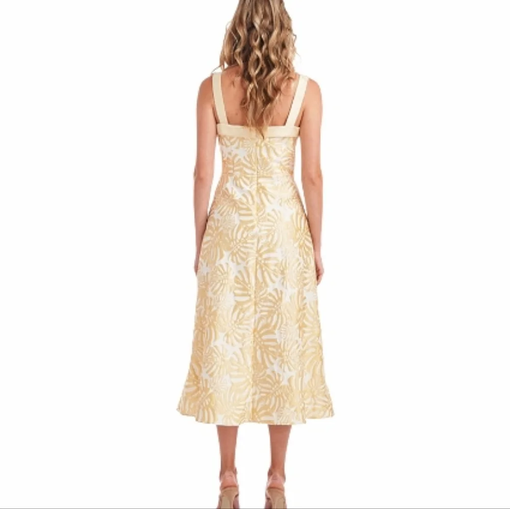 Kay Unger Liv Palm Leaf Jacquard Tea Length Cocktail Dress Size 6